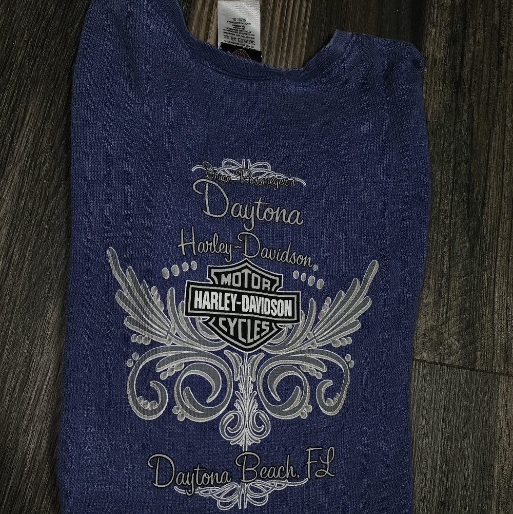 Harley Davidson Womens Long Sleeve Thermal Shirt XL Purple Vneck Biker Daytona - Picture 6 of 6